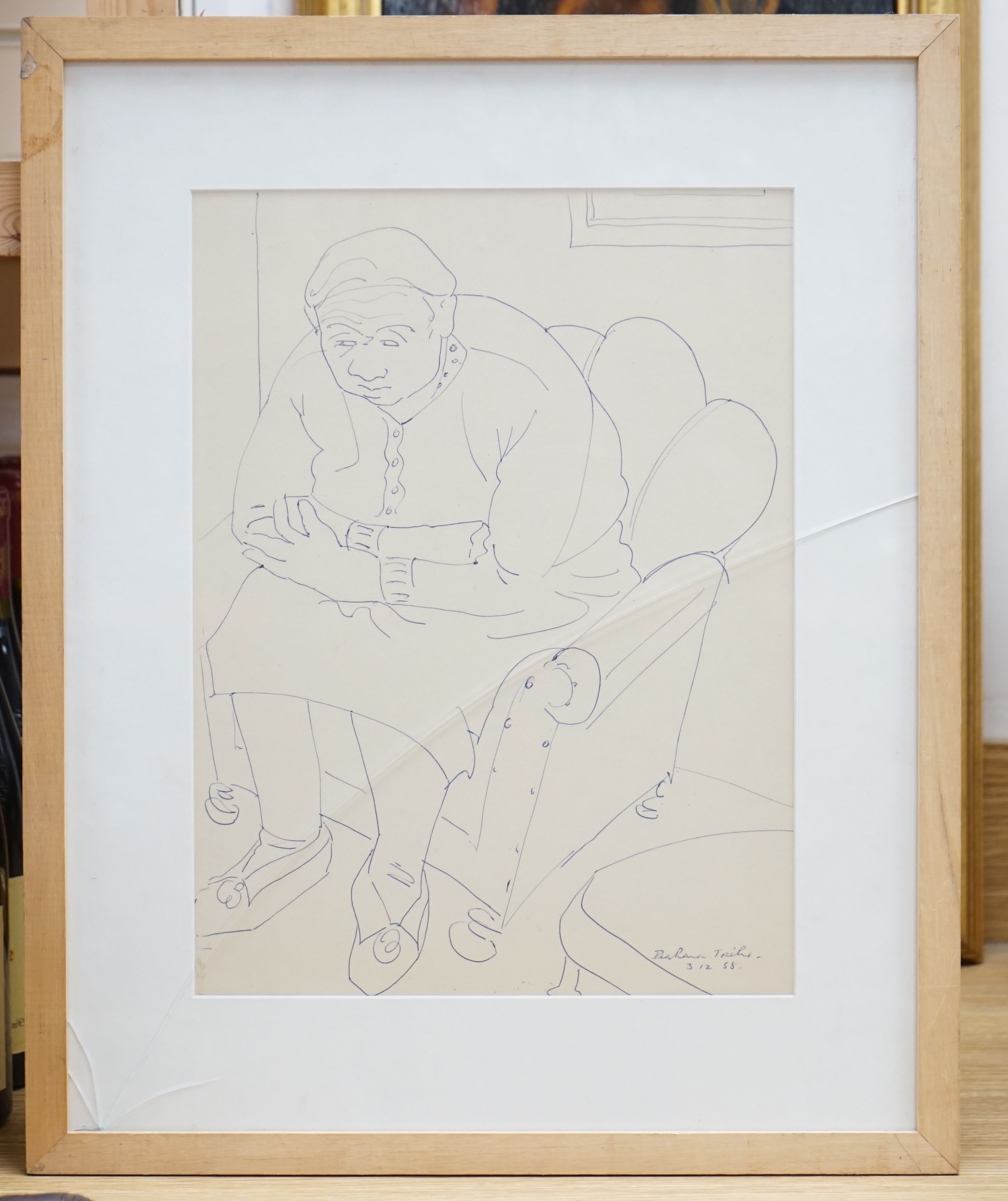 Barbara Tribe (1913-2000), pen and ink, 'Old Mrs Perry', signed and dated 1958, 37 x 28cm